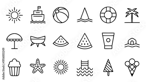 Forty-five white outline icons representing resort amenities and guest services are arranged in a systematic grid over a deep black background.