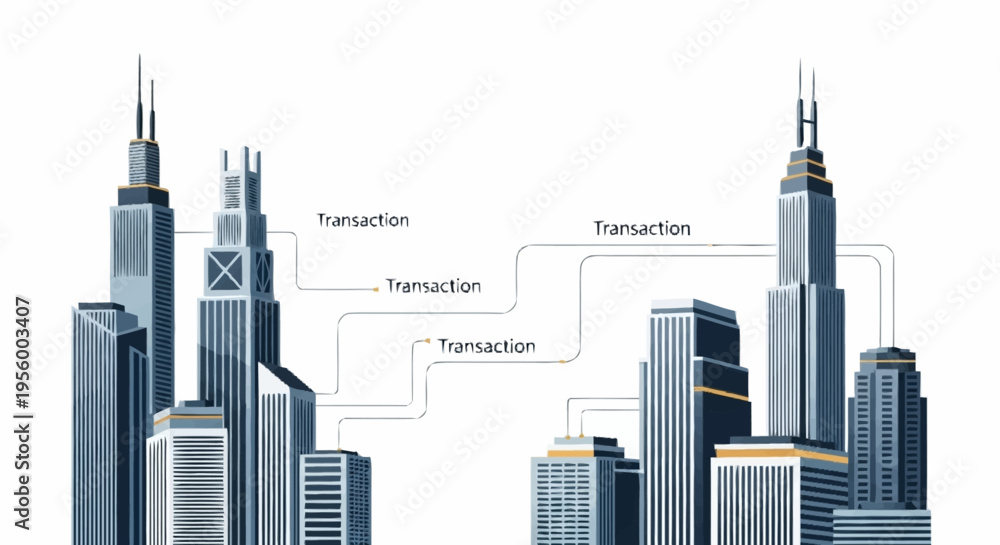 Obraz premium Financial transactions between city skylines.