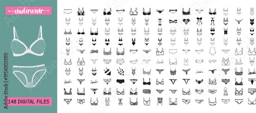 Set of hand drawn underwear. Lace lingerie