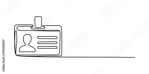 A single continuous line drawing of a personal identification badge for access and security use Vector, illustration