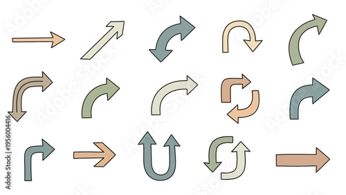 Artistic hand-drawn arrows in various directions and forms, ideal for illustrating navigation, flow, and digital guidance.
