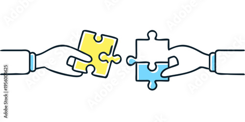 Two hands connecting puzzle pieces symbolizing collaboration and unity