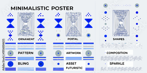 Minimalist poster design featuring geometric shapes and abstract patterns