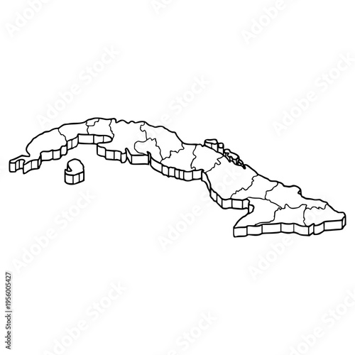 Cuba map illustration hand drawn outline isolated