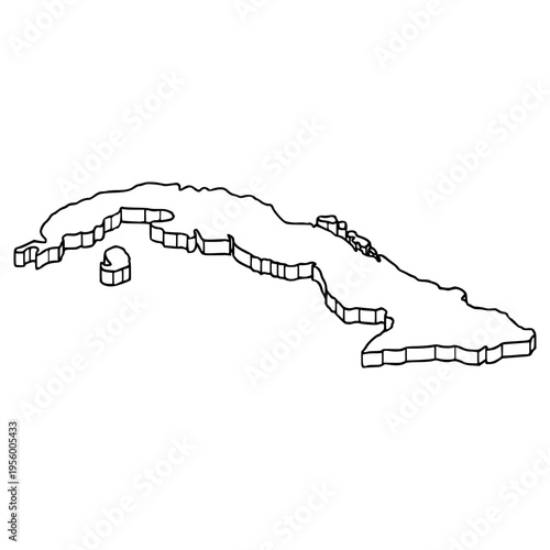 Cuba map illustration hand drawn outline isolated