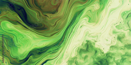 Abstract liquid green paint with swirling patterns creating an abstract visual, with natural and organic appeal