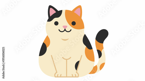 Cute Calico Cat Sitting Smiling.