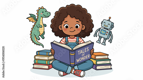 Little girl reading a book.