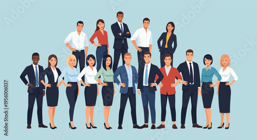 Diverse business team group vector illustration for corporate presentations and team building with a minimalist flat style on a solid white background