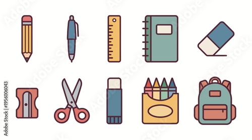 School supplies on white background.