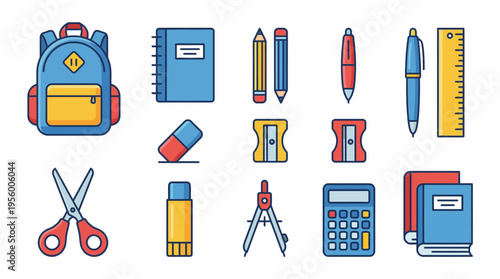 School supplies on white background.