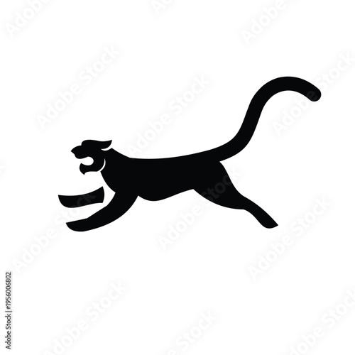Black Panther Running Silhouette Logo - Dynamic Leaping Big Cat Icon