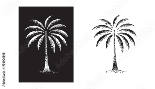 Palm Tree Silhouette Black and White – Tropical Beach Tree Vector Illustration
