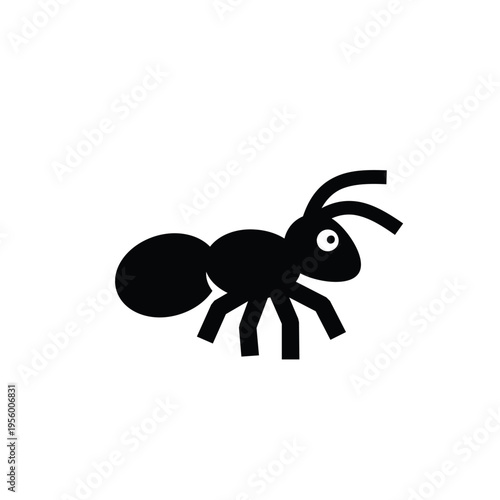 Simple Black Ant Cartoon Icon with White Eye
