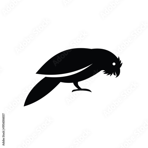 Stylized Black Bird Silhouette with White Eye Isolated on White Background