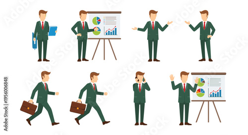 Executive business professional character collection with briefcase and smartphone for modern workplace lifestyle concepts