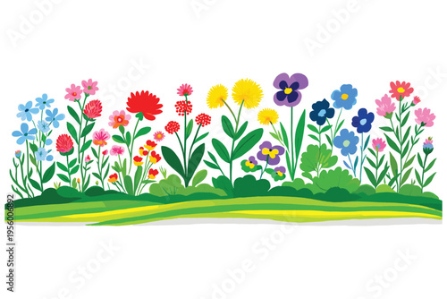 Colorfulflowerborderwithvibrantbloomsandlushgreeneryperfectforgardenspringandsummerthemescardsanddecorations