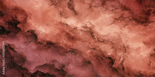 Abstract depiction of cosmic clouds rendered in a captivating watercolor style, showcasing shades of burgundy and maroon, creating a visually stunning representation of celestial nebulas.