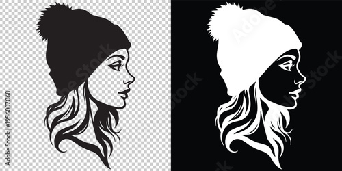 woman in knit beanie side profile flat design vector illustration