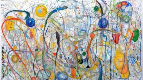 Colorful Abstract Art Composition with Swirling Lines and Unique Shapes for Creative Projects
