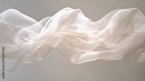 Soft White Fabric Flowing Gracefully Against a Neutral Background for Elegant Textile Representation