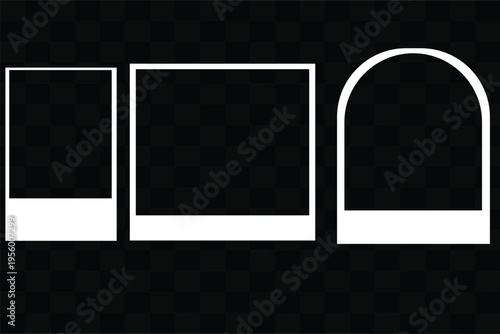 Polaroid photo frames collection with blank instant picture templates on dark transparent background