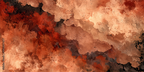 Abstract expressive artwork. A close-up view unveils a captivating watercolor cloudscape painted in warm earthy tones, evoking the essence of natural phenomena.