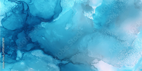 Abstract ocean-inspired painting in shades of teal and blue with an ethereal, flowing design.