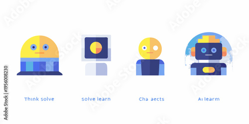 Four stylized robot icons representing stages of artificial intelligence