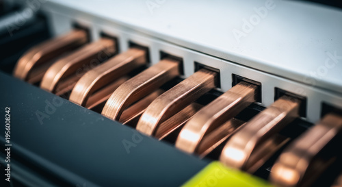 Industrial copper busbars in electrical power distribution panel for high voltage engineering and energy supply