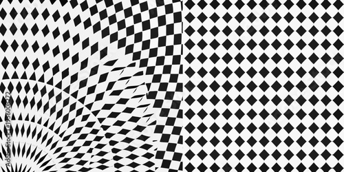 Abstract black and white geometric patterns creating an optical illusion