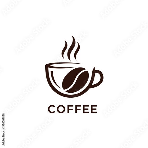 Modern Coffee Cup Logo with Steam and Bean Illustration - Perfect for Cafes and Beverage Brands
