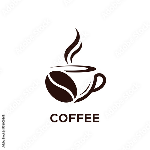 Minimalist coffee cup logo with a single coffee bean and steam, perfect for cafe branding and beverage businesses