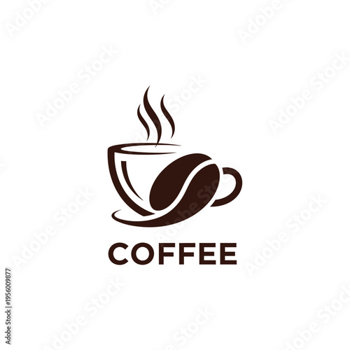Coffee Cup Logo with Coffee Bean and Steam, Minimalist Design for Cafes and Coffee Shops