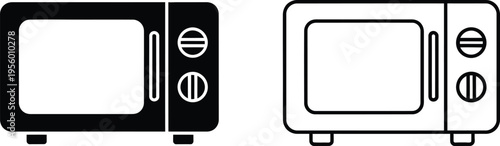 Black and white microwave ovens line art illustration Vector