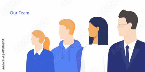 Illustration of a diverse team of four people in a flat design
