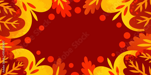 Abstract floral frame with vibrant yellow and red color scheme
