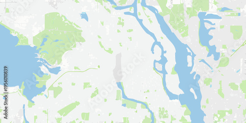 Aerial view of rivers lakes and landmasses with color coded regions