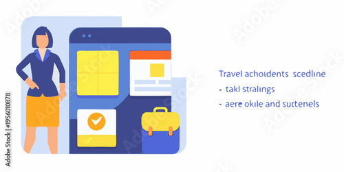 Woman using a smartphone for travel planning with icons displayed