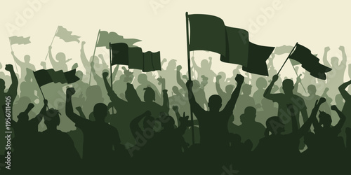 Protesters wave flags and raise fists in a lively demonstration downtown.