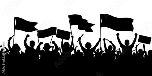 Protesters wave flags and signs in a peaceful demonstration downtown today