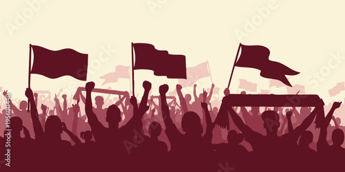 Crowd celebrates with flags waving high in a lively outdoor festival atmosphere enthusiastically