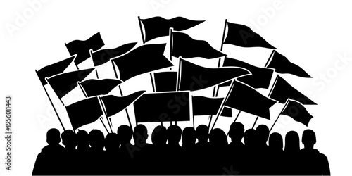 Protesters wave flags in a demonstration on a city street at night