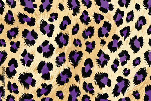 Vibrant purple and tan wild animal print background. Exotic wildlife skin fur pattern for stylish camouflage design