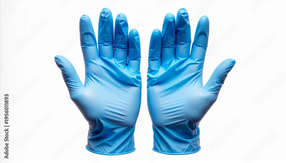 Obraz premium Blue Disposable Gloves on White Background