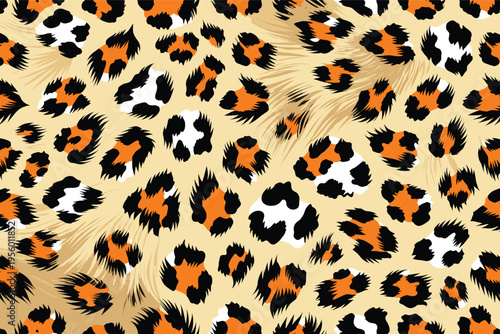 Vibrant animal wildlife skin pattern featuring exotic fur texture, perfect for stylish camouflage background designs and fashion motifs