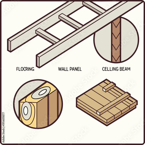 Building construction elements: flooring, walls, beams vector