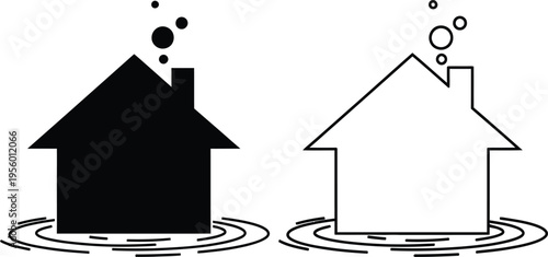 Flooding house icons black and white Vector
