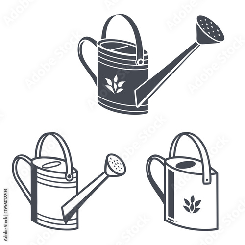 Watering cans collection: garden tools, isolated graphics