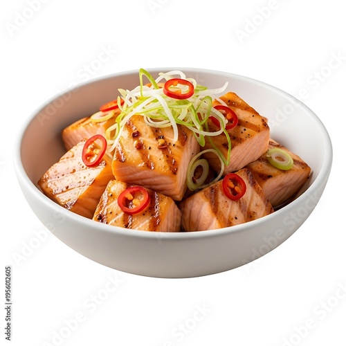 Grilled salmon fillets in a white bowl